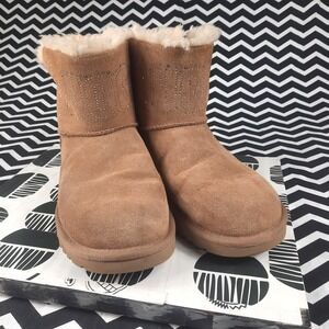 UGG Classic Mini Crystal Graphic Boots Chestnut Suede Shearling Womens 8
